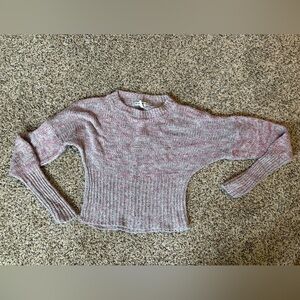 Marled Light Pink Crewneck Ribbed Waist Sweater